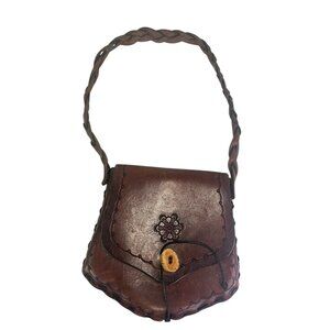 Hand Tooled Purse Western Boho Leather Crossbody Shoulder Bag Brown Bone Closure
